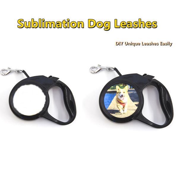 Sublimation einziehbare Hundeleinen-Rohlinge, weiße Leine, Haustiere, Katzen, Welpenleine, automatisch einziehbare schwarze Hundehalsbänder, Gehleine für kleine und mittlere Haustiere, 3 Meter