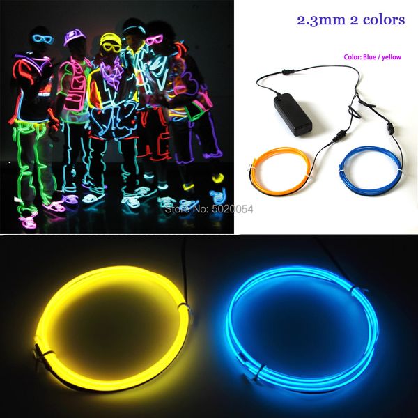 Accessori per costumi Decorazioni per feste di Halloween 2,3 mm 2 colori combinati Luce al neon flessibile 3 V Glow EL Cavo metallico Cavo lampeggiante Impermeabile EL