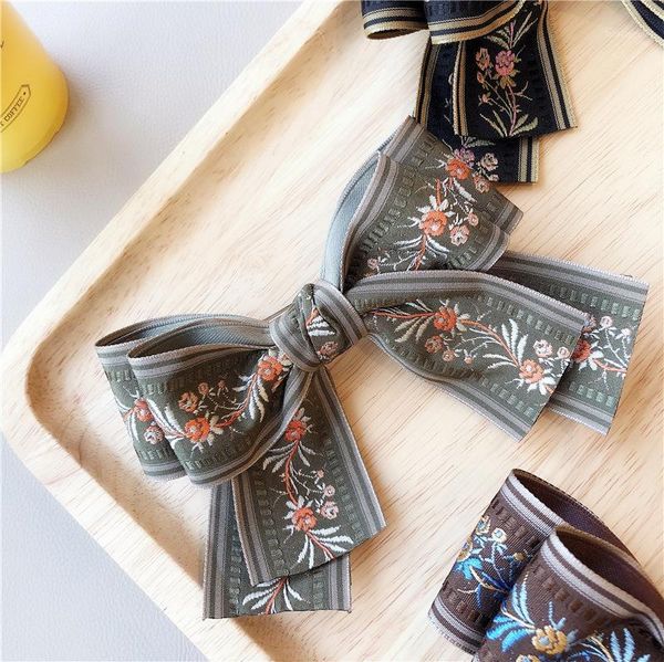 

women korean modal hair clips girl vintage bow embroidery hairpins accessories1