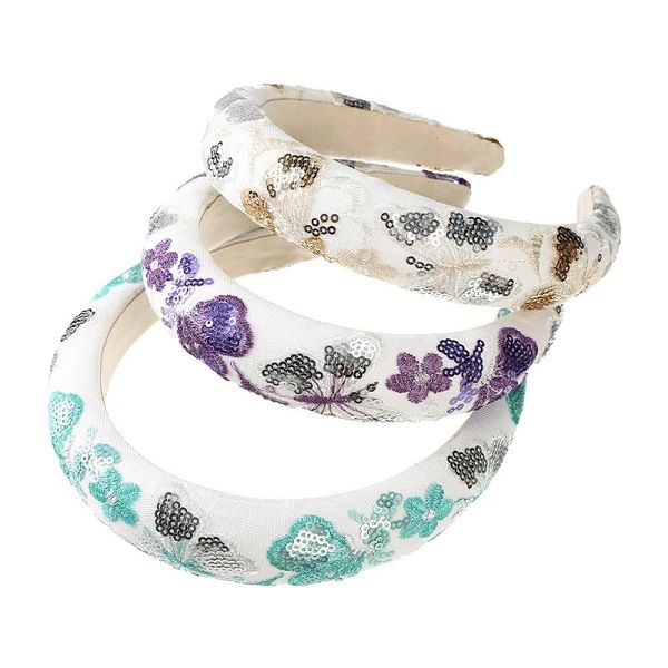 

sequined fashion flower wide headband hair band headwear bezel hair accessories for woman hairbands, Silver