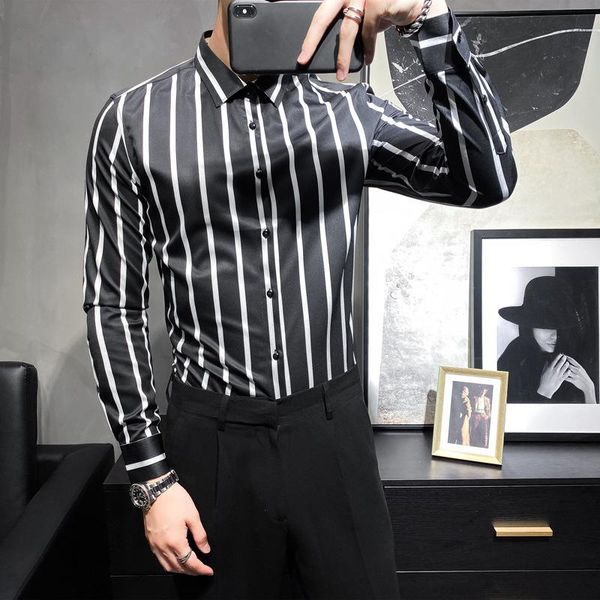 

men's casual shirts striped long-sleeved shirt, slim fit, western style, red sea soul men, White;black