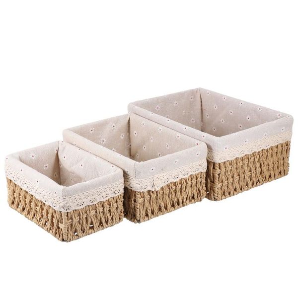 

storage baskets 3pcs deskbasket sundries organizer rattan woven box