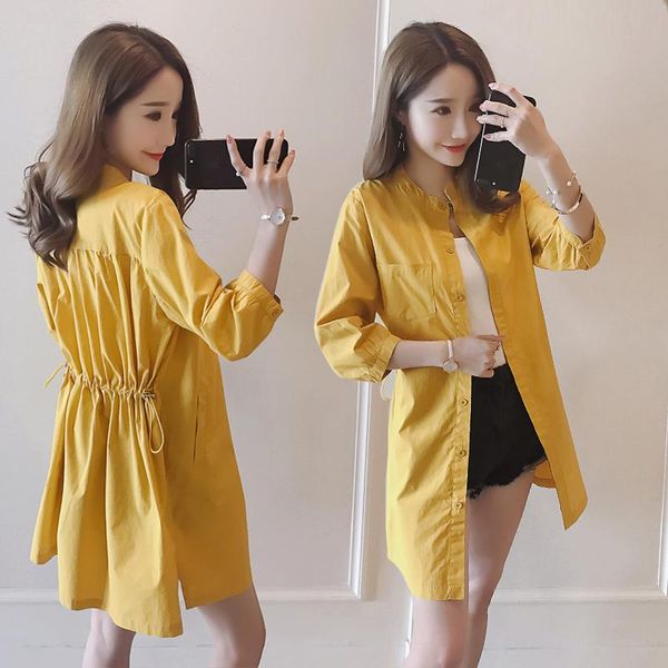 

women's trench coats long loose wwaist thin section casual windbreaker five-point sleeve jacket, Tan;black