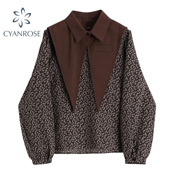 

women's blouses & shirts blouse&shawl 2 piece sets for ladies baggy retro floral print pullover long sleeve shirt women elegant korean, White