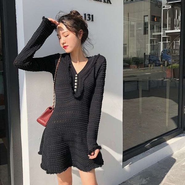 

fairy casual dresses very small fragrance knitting dress summer french style platycodon zhixun skirt, Black;gray