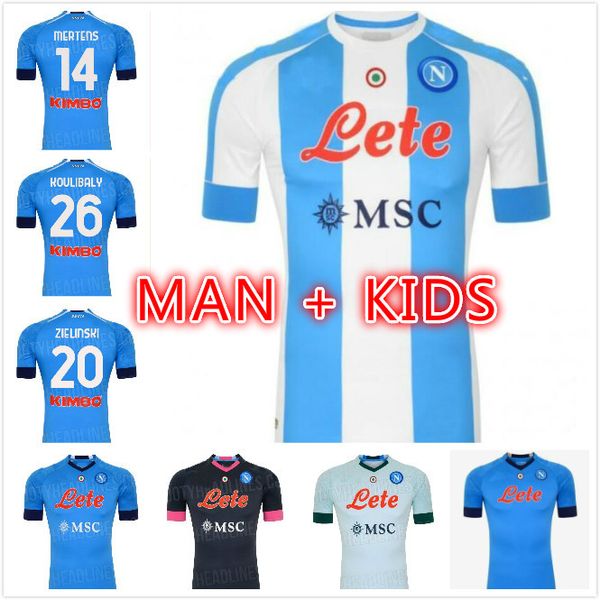 

man kids kit 20 21 napoli soccer jersey home 2021 naples zielinski hamsik insigne mertens callejon football shirts, Black;yellow