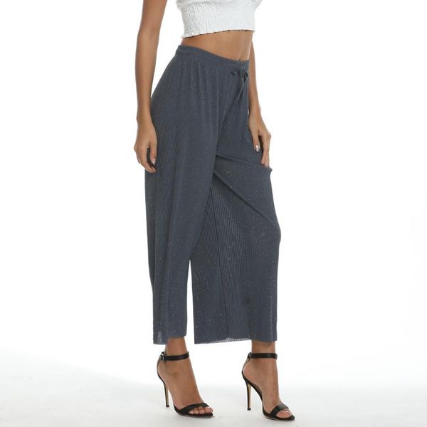 

women's pants & capris large casual 2021 summer sparkling woman trousers super elastics high waist lace up loose straight elastic jg3, Black;white