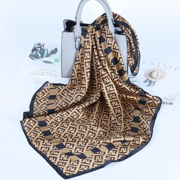 

scarves 2021 female silk neck scarf women letter fe print square hair foulard head band shawls and wraps neckerchief bandana, Blue;gray