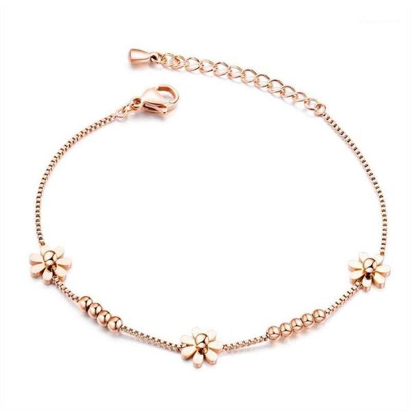 

women jewelry titanium steel rose gold chrysanthemum bracelet so0241, Black