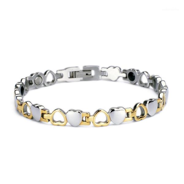 

new arrive women girls heart bracelet stainless steel gold silver color health energy bracelet for women man fashion jewelry1, Golden;silver