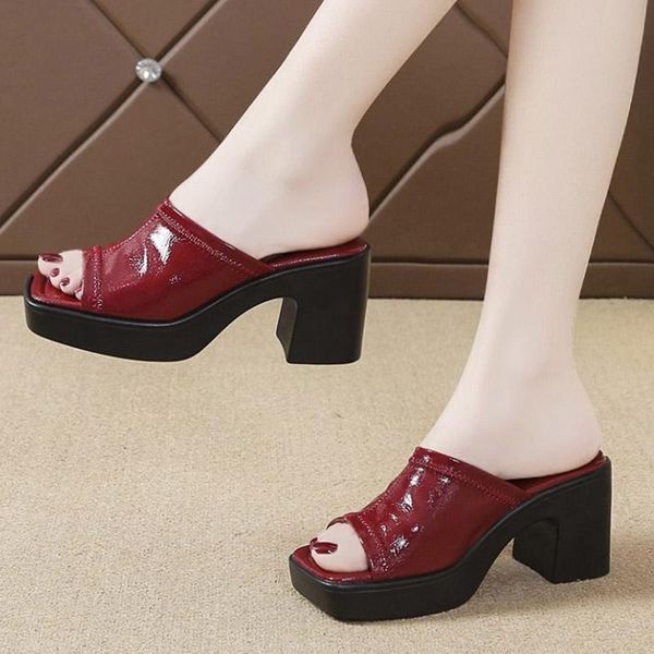 

rimocy women pu leather platform slippers 2021 summer fashion party high heels sandals woman black white open toe thick