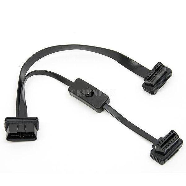 

20pcs/lot obd2 y splitter with switch 2 in 1 extension cable ultra-thin elbow noodles diagnostic connector car tools