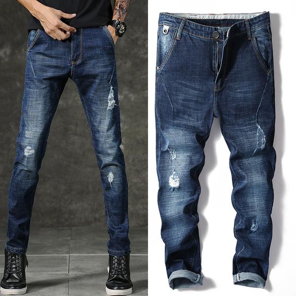 

men's jeans stretch student korean version of the trend slim feet pants all-match harlan men, Blue