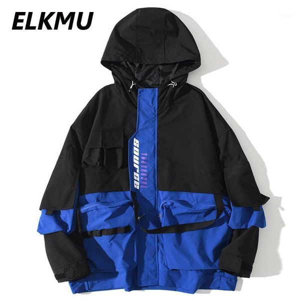 

men's jackets elkmu cargo streetwear hip hop color block patchwork jacket coats pockets harajuku hipster casual outwear male he380, Black;brown