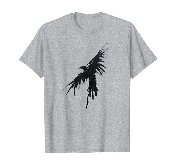 

crow raven shirt distressed flying bird crow tee shirt, White;black