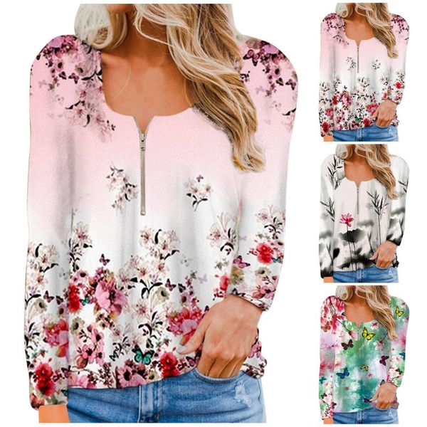 

women's blouses & shirts korean floral clothes -5xl plus size women clothing 2021 autumn v-neck long-sleeved printing blouse shirt fem, White