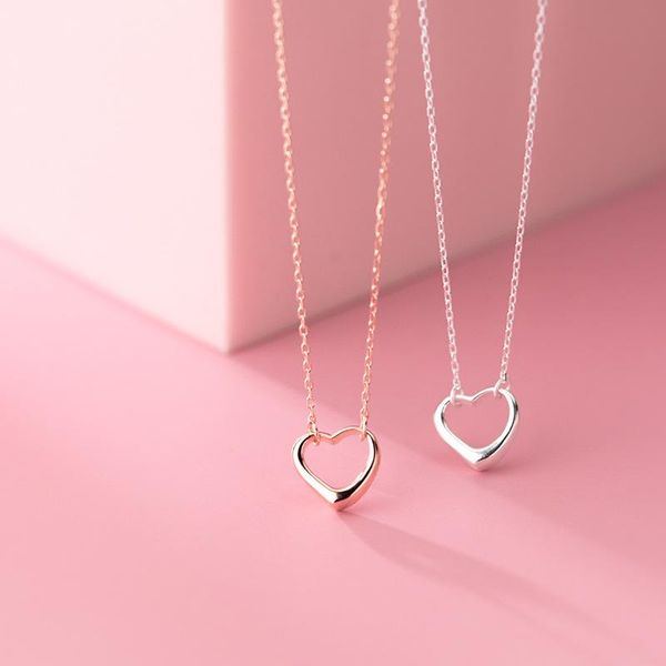 

chains real 925 sterling silver statement necklace for women teen girls hollow heart pendant necklaces dainty ladies gifts 2021