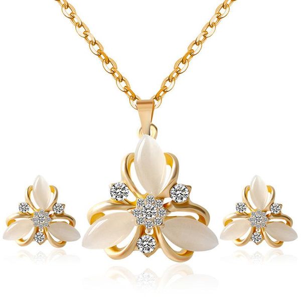 

earrings & necklace opal flower hollow out jewelry sets for wedding party, Silver