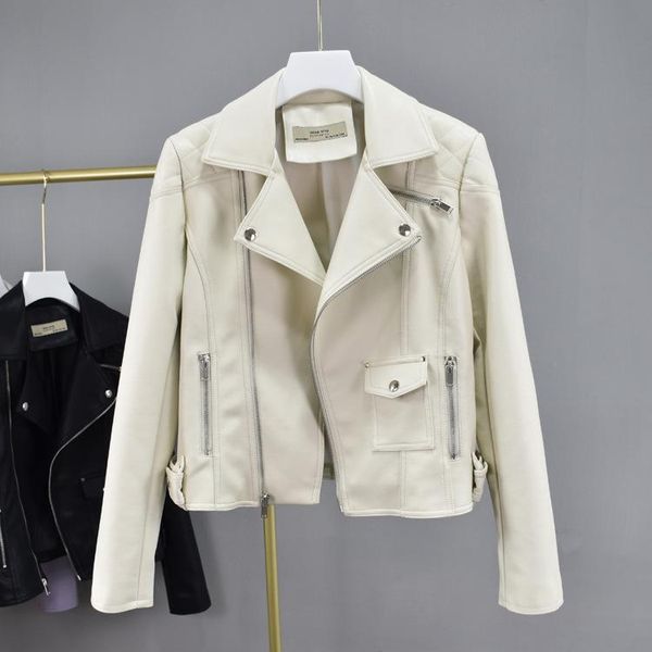 

women's leather & faux spring autumn jacket women lapel slim moto biker pu coats female casual short overcoat streetwear solid coat, Black