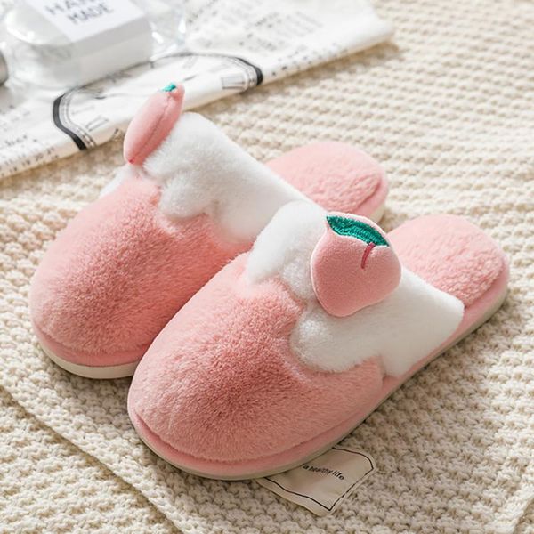 

winter home slippers warm shoes fashion women men non-slip lovely cute fur soft sole indoor bedroom house couple female slides, Black