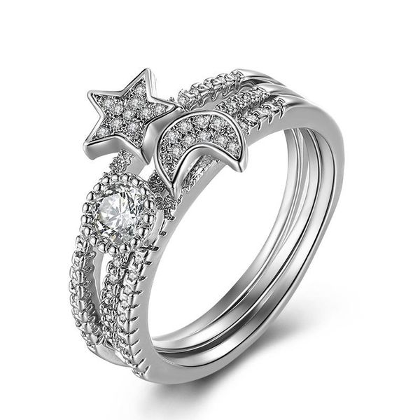 

wedding rings zslbs sell 3pcs zircon set women cubic zirconia pave star moon charm finger jewelry anillos mujer, Slivery;golden