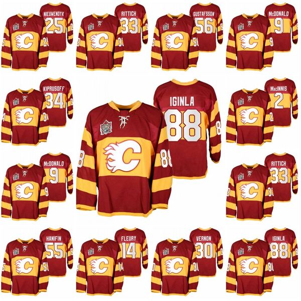 

calgary flames 88 jarome iginla 2011 retro red hockey jersey 34 miikka kiprusoff theoren fleury 33 david rittich mike vernon lanny mcdonald, Black;red