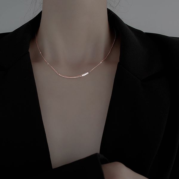 

arc light rose gold necklace luxury niche collarbone chain new female contracted temperament, Silver