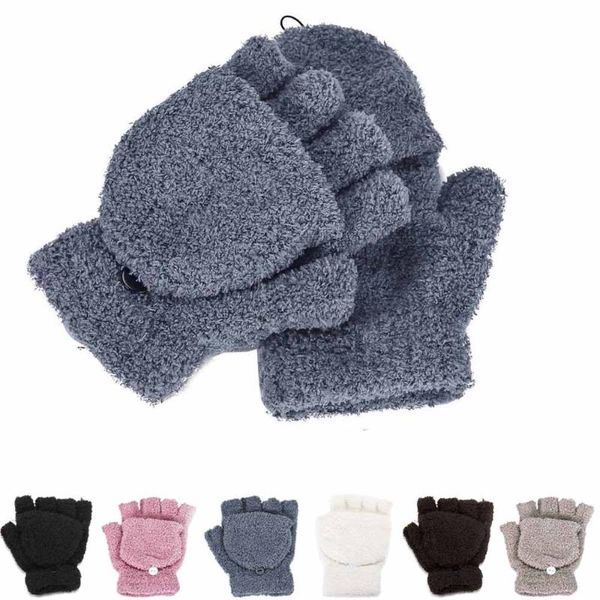 

five fingers gloves 2021 winter warm thickening wool knitted flip fingerless flexible exposed finger thick mittens men women glove, Blue;gray
