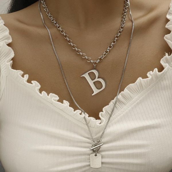 

pendant necklaces english letter b necklace silver color vintage hip hop double layer for women jewelry & pendants scf1210