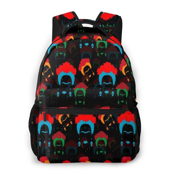 

backpack fashion 2021 multicolors portrait with earrings skulls