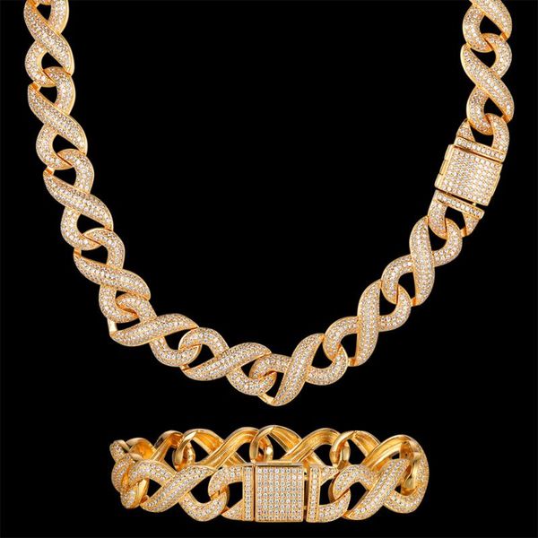 

pendant necklaces uniqueluxury zircon cz hip hop miami cuban link chain 14mm infinity bracelet men necklace drop rapper jewelry, Silver