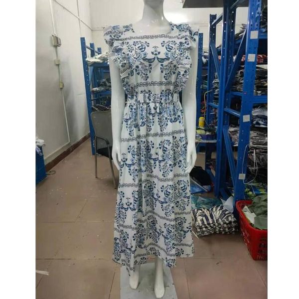 

casual dresses 2021 summer style women's fashion loose waist backless temperament thin printed dress female flying sleeve a-line, Black;gray