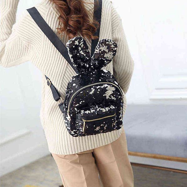

hbp non- personality sequin rabbit ear casual backpack korean version cute fashion versatile sport.0018