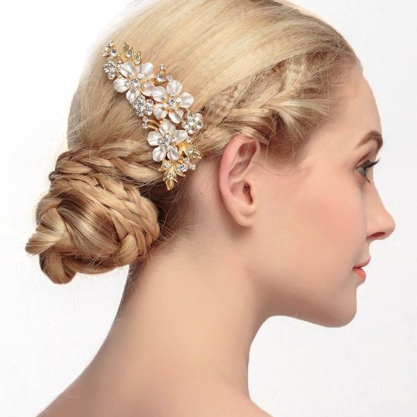 

hair clips & barrettes high grade the europe and united states beam wedding bridal jewelry fashion shiny rhinestone flower comb ml, Golden;silver