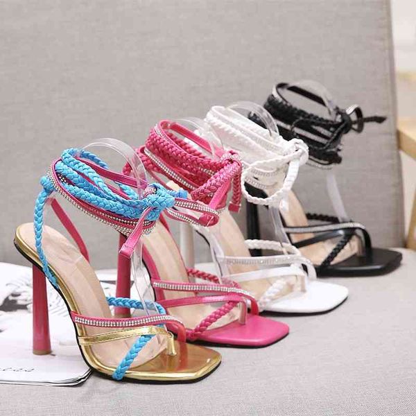

sandals runway style glitter weave strap women fashion cross-tied stilettoe high heels gladiator sandals summer shoes m, Black