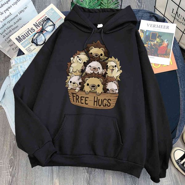 

men's hoodie and wool pocket, loose men's wear, cat print and cartoon, punk animation style, Black