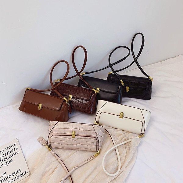 

women's bag luxurious designer leather crocodile pattern contrast fashion fine hasp shoulder baguette handbags cross body