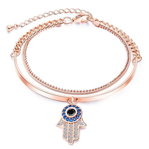 

personalized palm demon eye bracelet evil eyes simple double copper plated 18k rose gold female eu us style charm bracelets, Golden;silver
