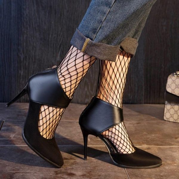 

sandals fashion lace women's summer hollow pointed stiletto high-heeled shoes 32-48 size, Black