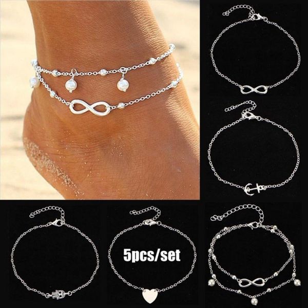 

anklets 5pcs/set anklet heart charm jewelry summer women gifts, Red;blue