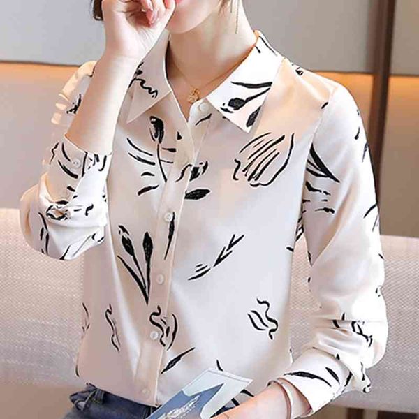 

blouse women blusas mujer de moda turn down collar office blouse for women print chiffon blouse shirt women blouses d462 210426, White