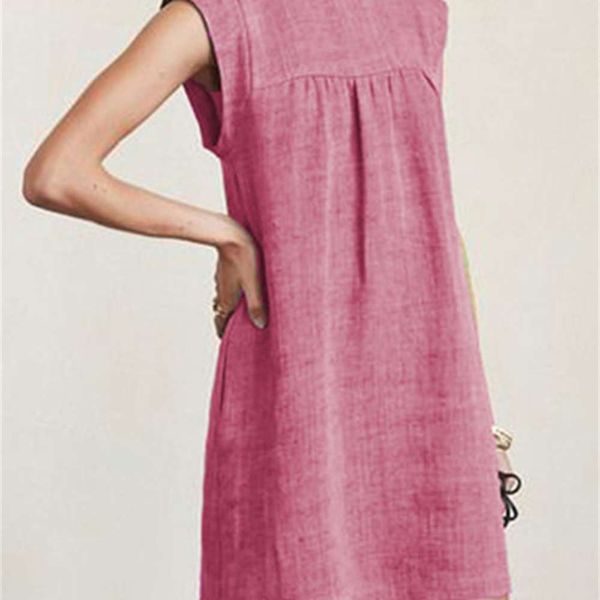 

spring summer women's casual linen cotton solid dress, Black;gray
