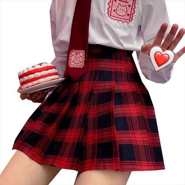 

red gothic womens skirts high waist summer female pleated skirt harajuku woman plaid skirts casual a-line ladies mini skirt, Black