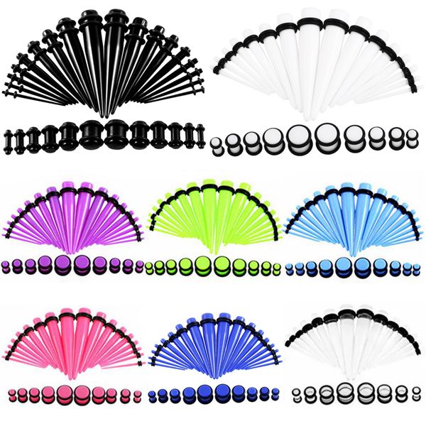 

36pcs/lot acrylic ear gauge taper and plug stretching kits mixed color ear flesh tunnel expansion body piercing jewelry 14g-00g, Silver