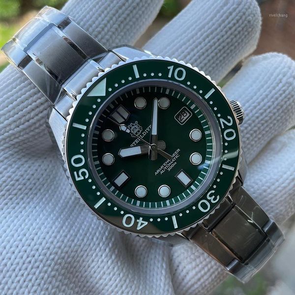 

wristwatches steeldive mens diver watches automatic watch mechanical wristwatch dive 300m waterproof luminous ceramic bezel sapphire nh35, Slivery;brown