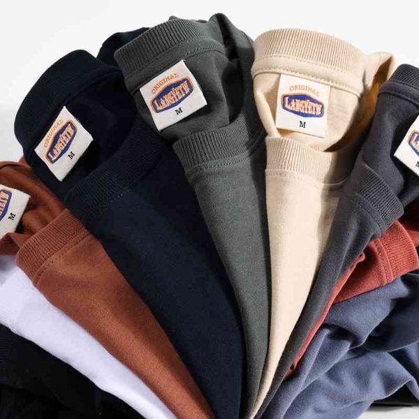 

menswear men's solid color short sleeve washed pure cotton ground wool large round neck t-shirt advertising shirt, White;black