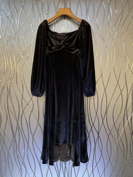 

casual dresses the 2021 square collar fold velvet dress 0926, Black;gray