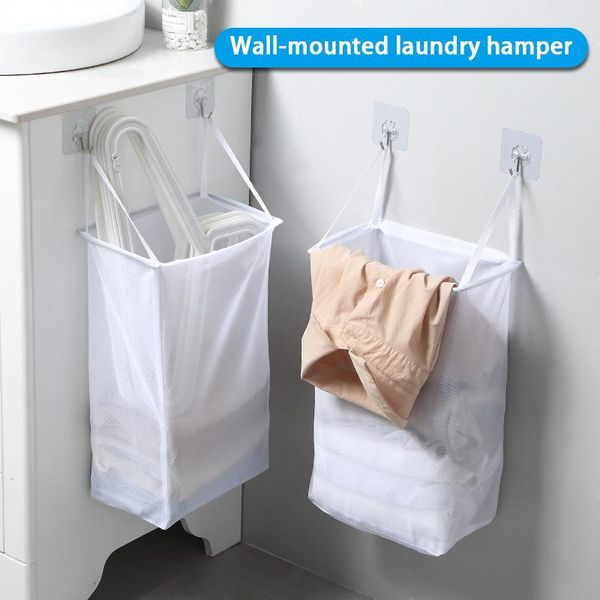 

laundry bags wall-mounted bathroom cloth mesh bag visible storage hanging hamper large open easy accessing for room dropship