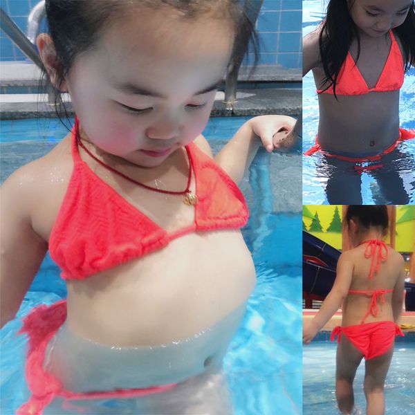 

girls orange bikini suits new 2021 girls fashion solid swimsuits girls 3-14y children lovely swimwear summer beach wear g1-k336ing
