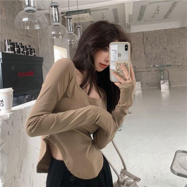 

women's t-shirt 2021 spring autumn temperament long sleeve t-shirts women casual u collar tees for ladies fashionable all-match, White